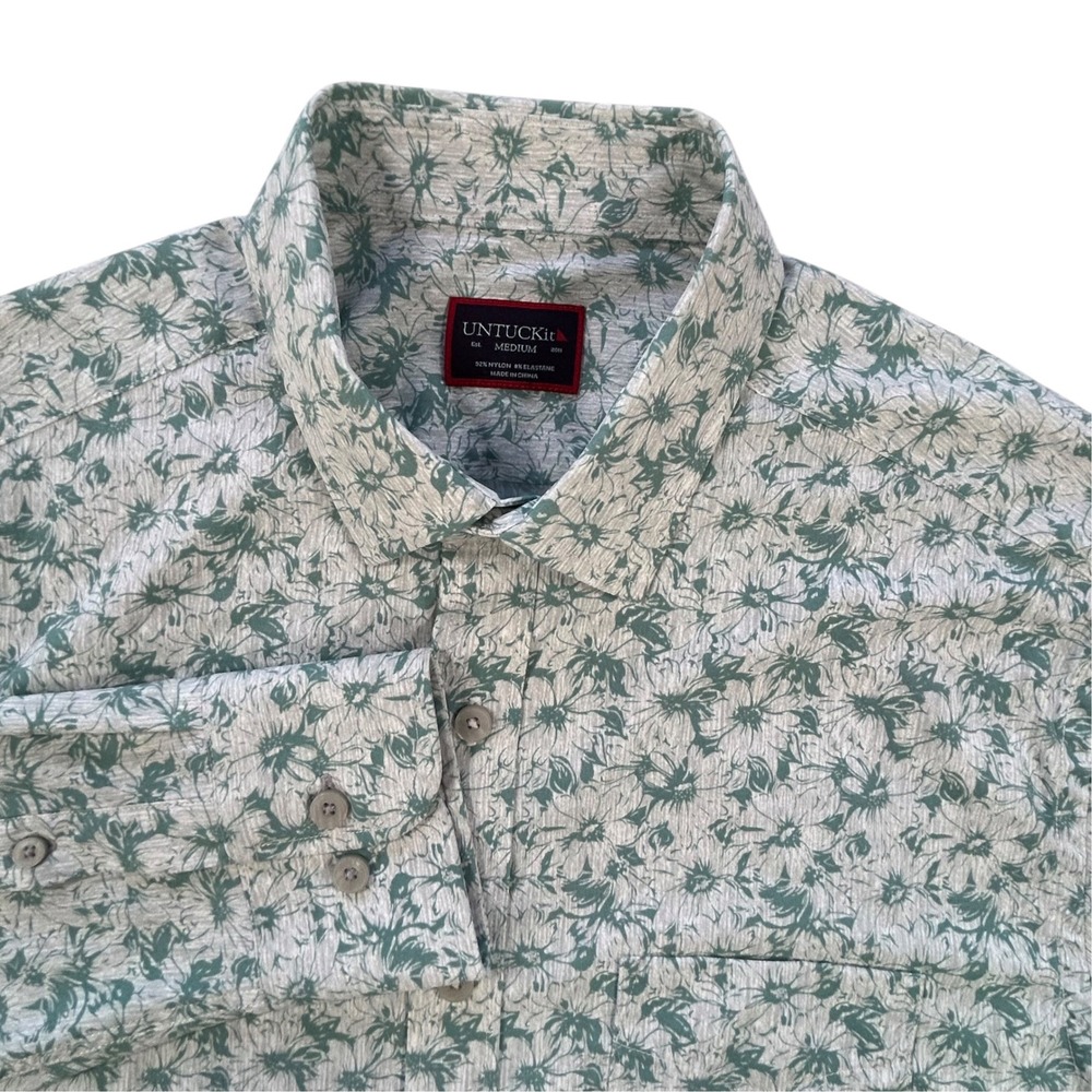 UNTUCKit Arcari Mens Medium Green Floral Performance Button Down Long Sleeve